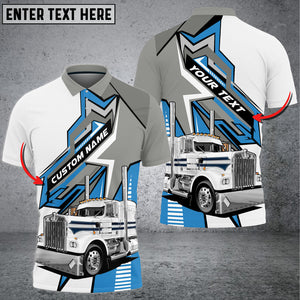 Personalized Name Truck White and Grey 3D Polo Shirt, Gift For Truck Driver 4 Colors, Truck Shirt For Men