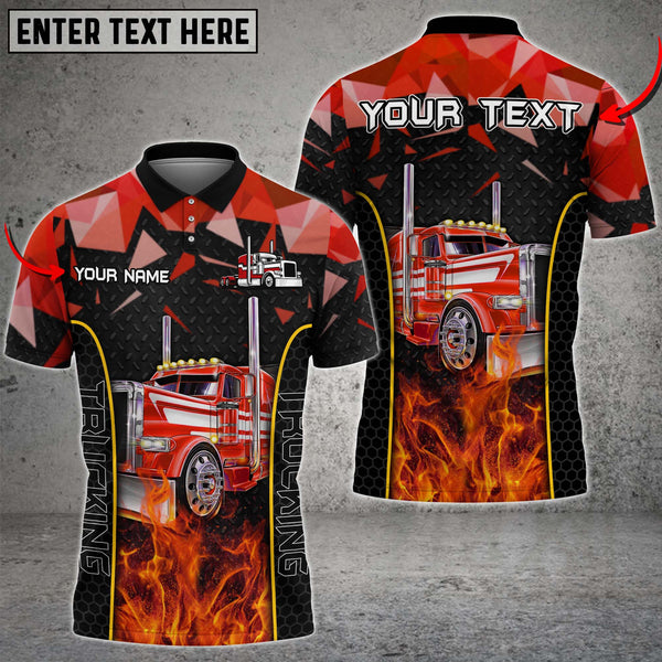 Personalized Name Truck Metal Pattern Multicolor Option Shirt, 3D Polo Shirt For Truck Driver