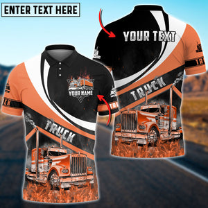 Personalized Name Lasfour Truck Flame Pattern Shirt, 3D Polo Shirt For Truck Driver 4 Colors, Gift For Truck