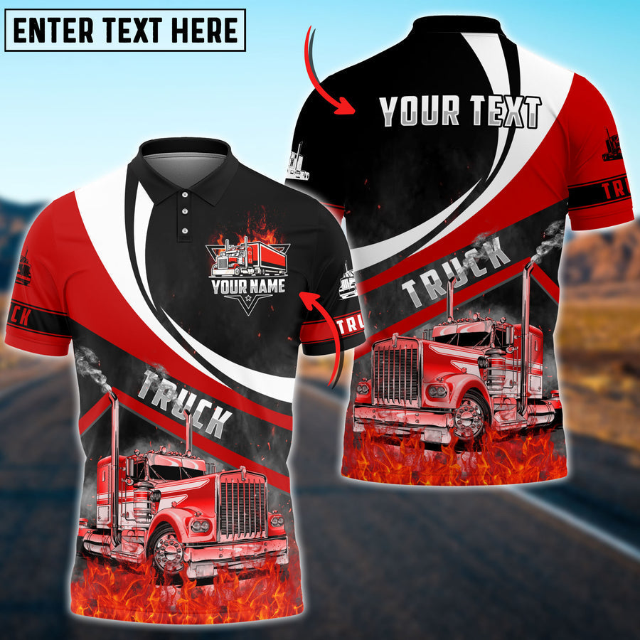 Personalized Name Lasfour Truck Flame Pattern Shirt, 3D Polo Shirt For Truck Driver 4 Colors, Gift For Truck