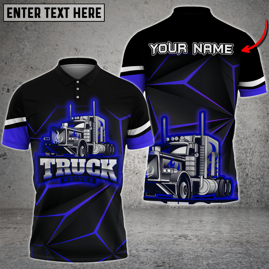 Personalized Name Truck Neon Light Pattern Shirt, 3D Polo Shirt For Truck Driver, Gift For Men & Women