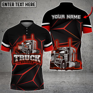 Personalized Name Truck Neon Light Pattern Shirt, 3D Polo Shirt For Truck Driver, Gift For Men & Women