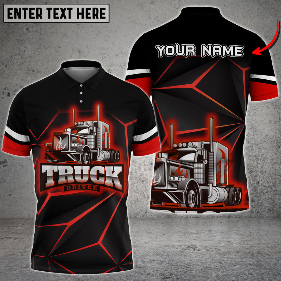 Personalized Name Truck Neon Light Pattern Shirt, 3D Polo Shirt For Truck Driver, Gift For Men & Women