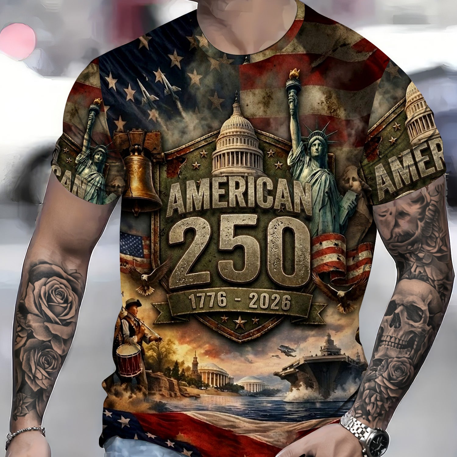 American 250 Shirt 1776–2026 Patriotic Independence Day Hoodie, USA Flag Liberty Eagle Graphic T-Shirt, Gift for Men Dad Veteran