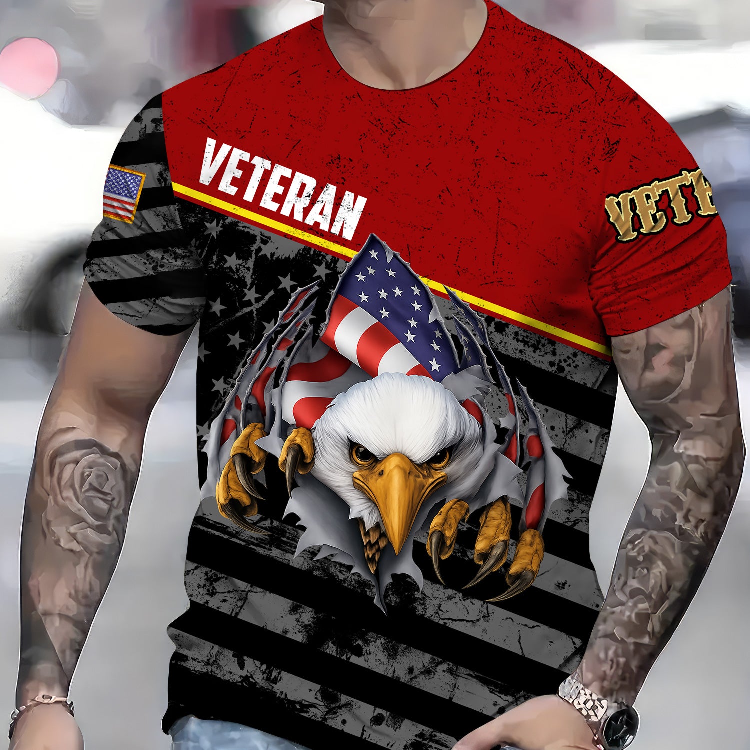 Veteran Shirt, Patriotic American Flag Eagle Shirt, Military Veteran Gift for Men, USA Army Navy Air Force Pride Graphic Tee