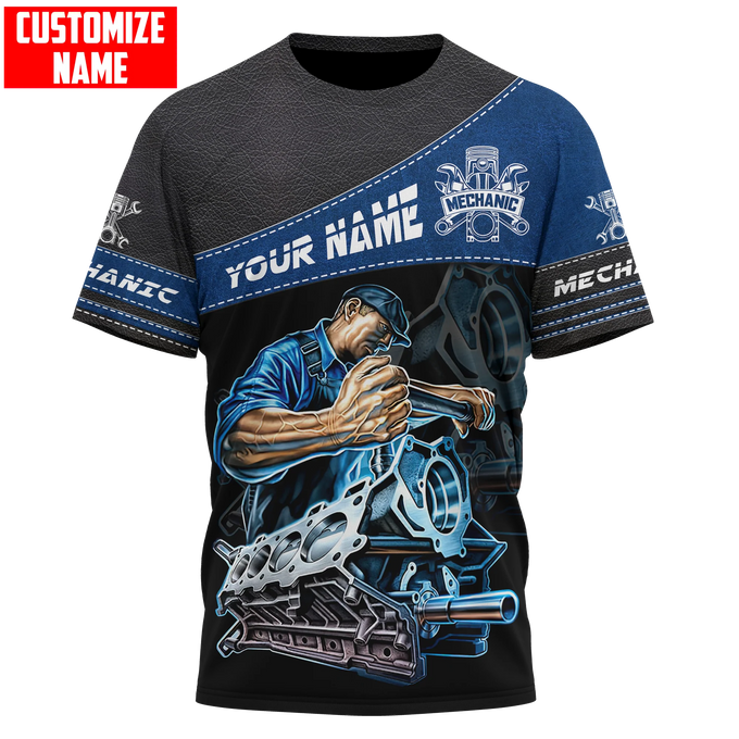 Personalized Name Mechanic Shirt Leather Style Unisex Print T Shirt