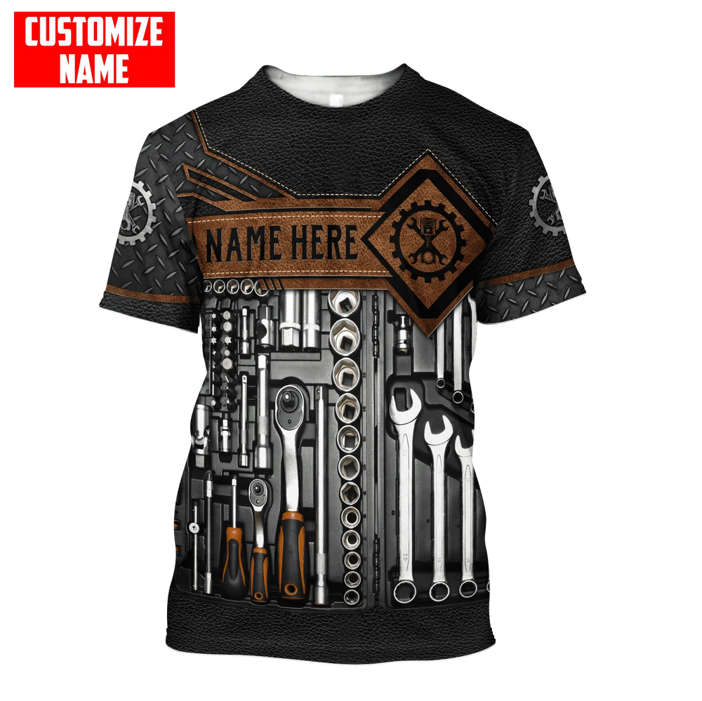 Custom Name Vintage Mechanic Shirt Mechanic Tool Unisex Printed T Shirt