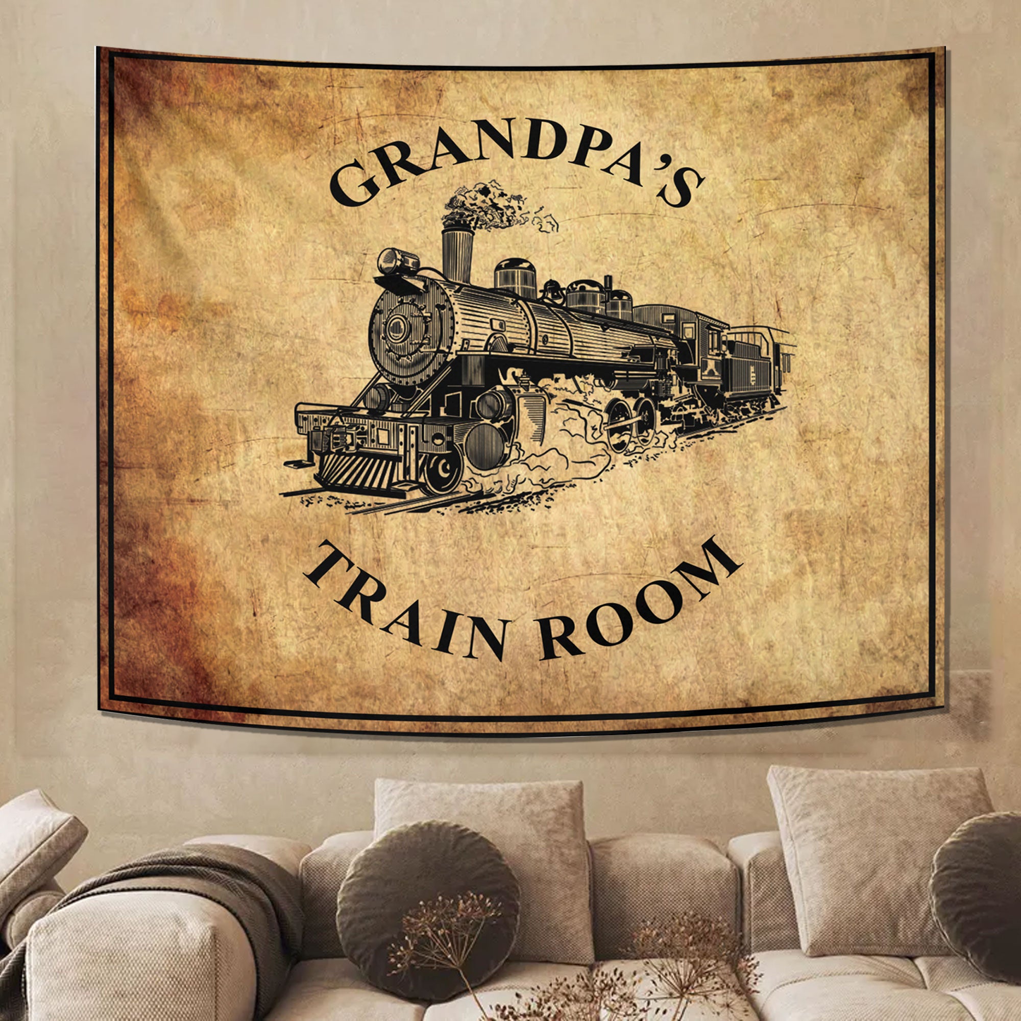 Railspirit Personalized Vintage Train Tapestry For Train Room Decor Gift For Him