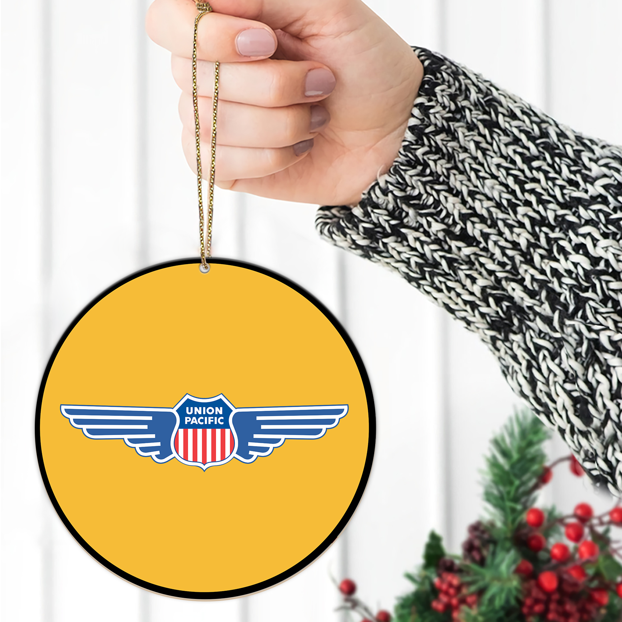 Union Pacific Railroad Ornament, Classic Vintage Train Logo Round Christmas Tree Decoration, Gift for Collectors