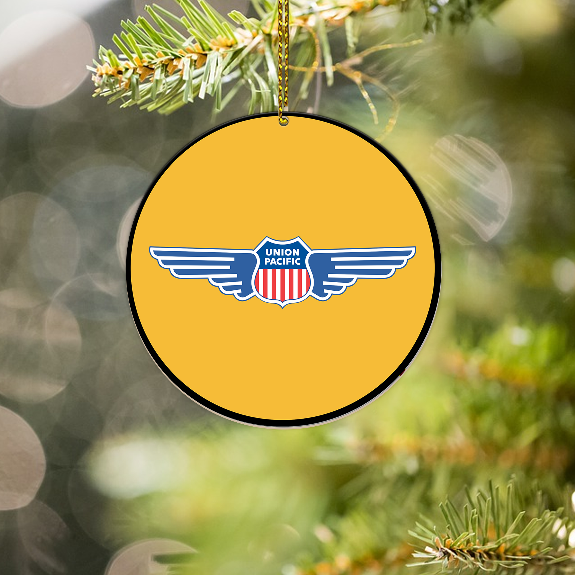 Union Pacific Railroad Ornament, Classic Vintage Train Logo Round Christmas Tree Decoration, Gift for Collectors