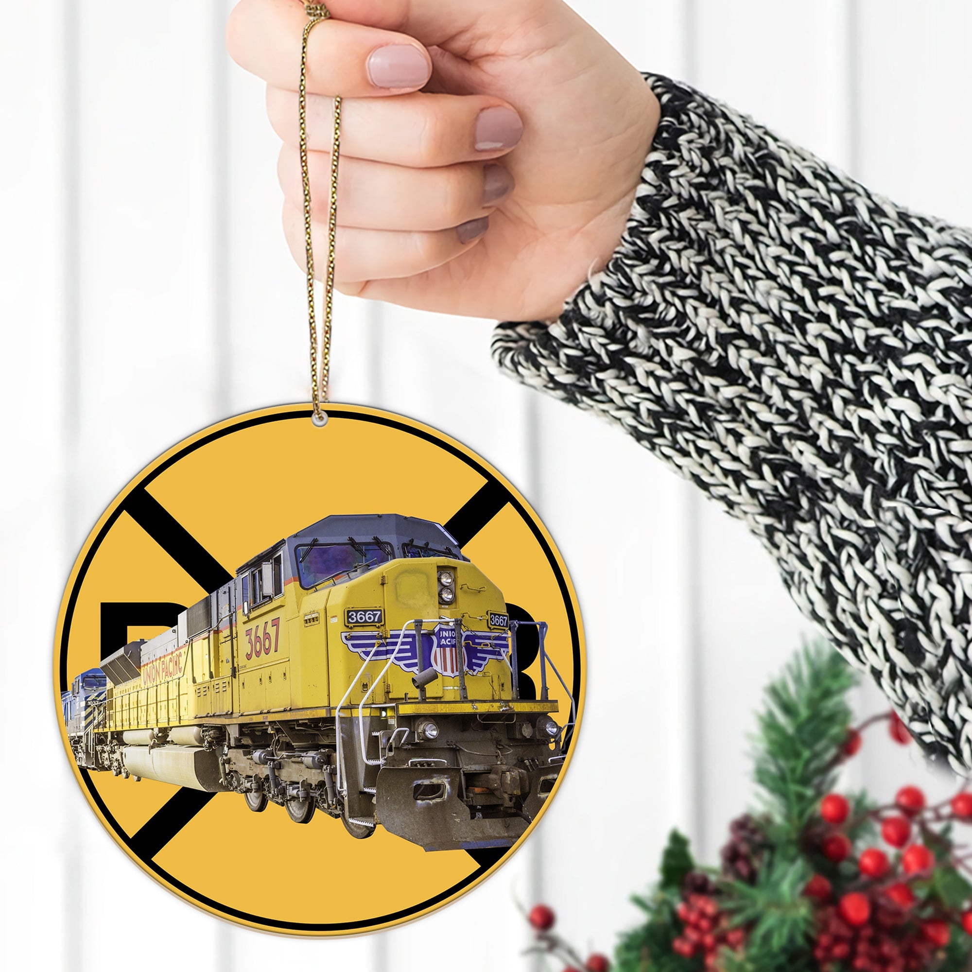 Union Pacific Railroad Ornament, Classic Vintage Train Logo Round Christmas Tree Decoration, Railway Gift for Fans