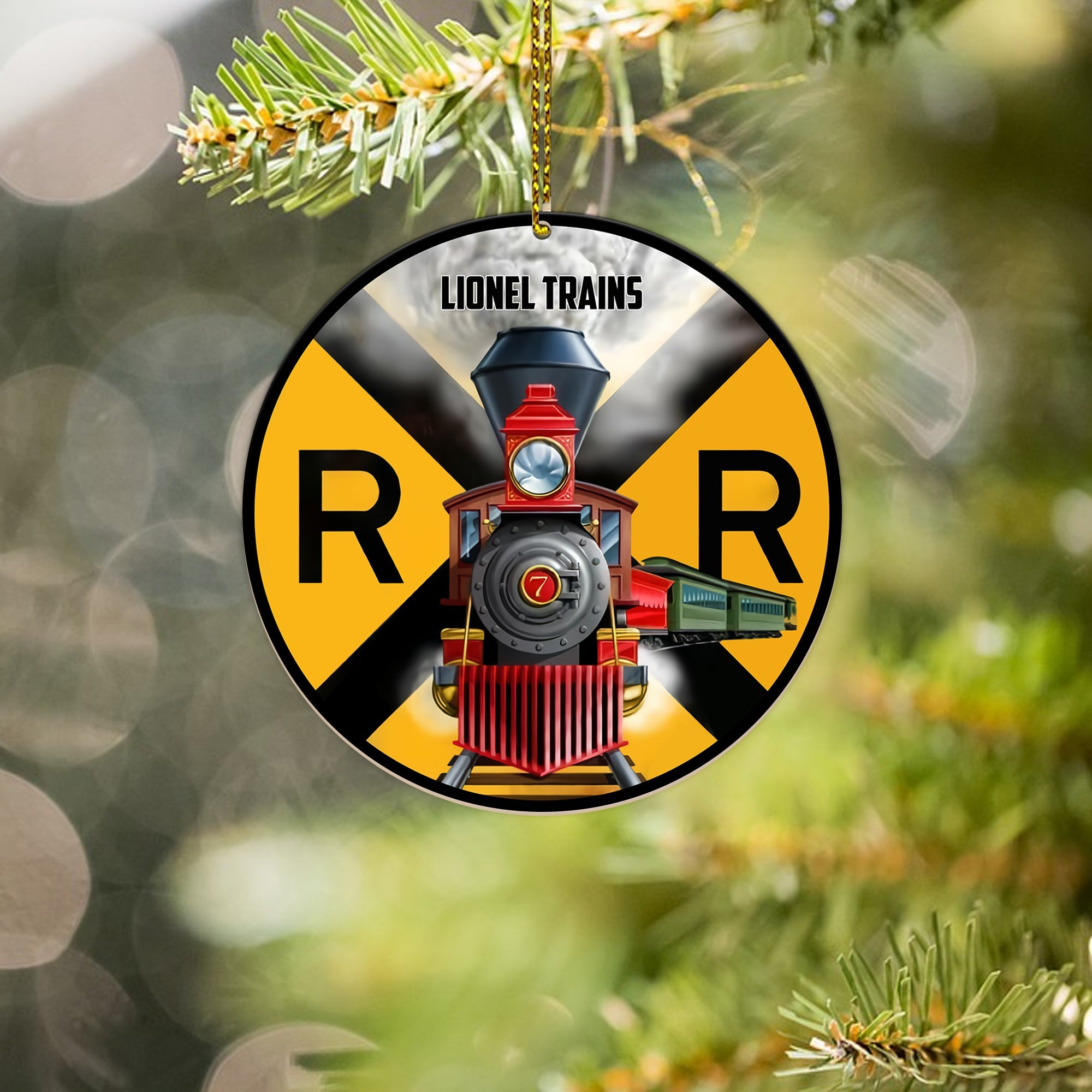Lionel Trains Ornament, Vintage Railroad Crossing Logo Christmas Decoration, Gift for Train Lovers and Collectors