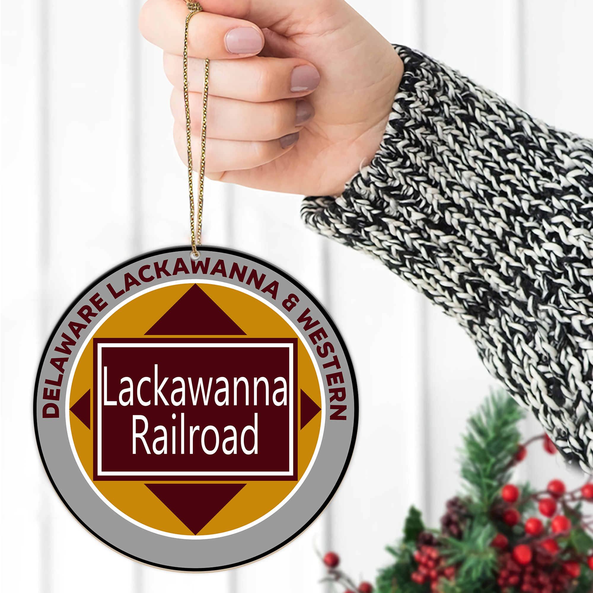 Delaware Lackawanna Western Railroad Ornament, Vintage Train Logo Christmas Decoration, Retro Railway Gift Idea