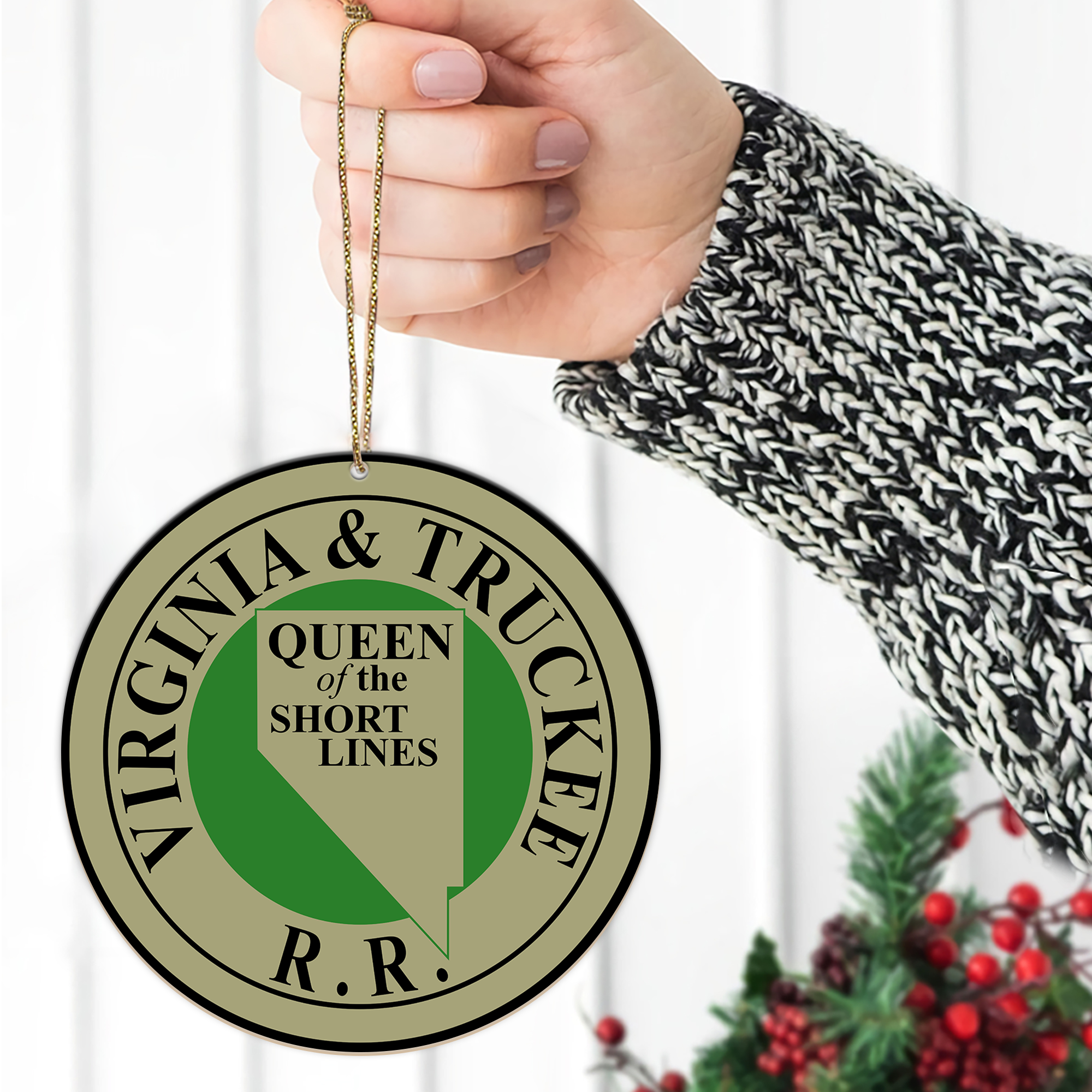 Virginia and Truckee Railroad Ornament, Vintage Train Logo Round Christmas Decoration, Retro Railway Gift for Fans