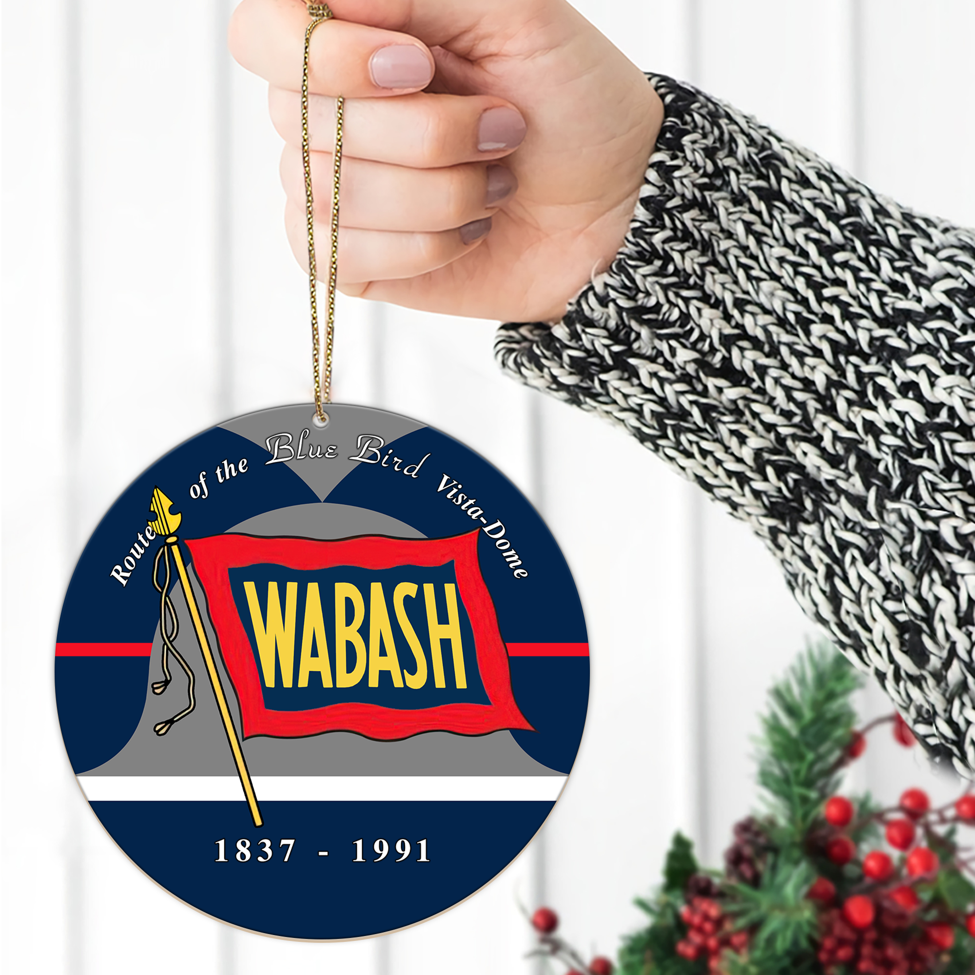 Wabash Railroad Ornament, Vintage Train Logo Round Decoration, Retro Christmas Gift for Railway Lovers