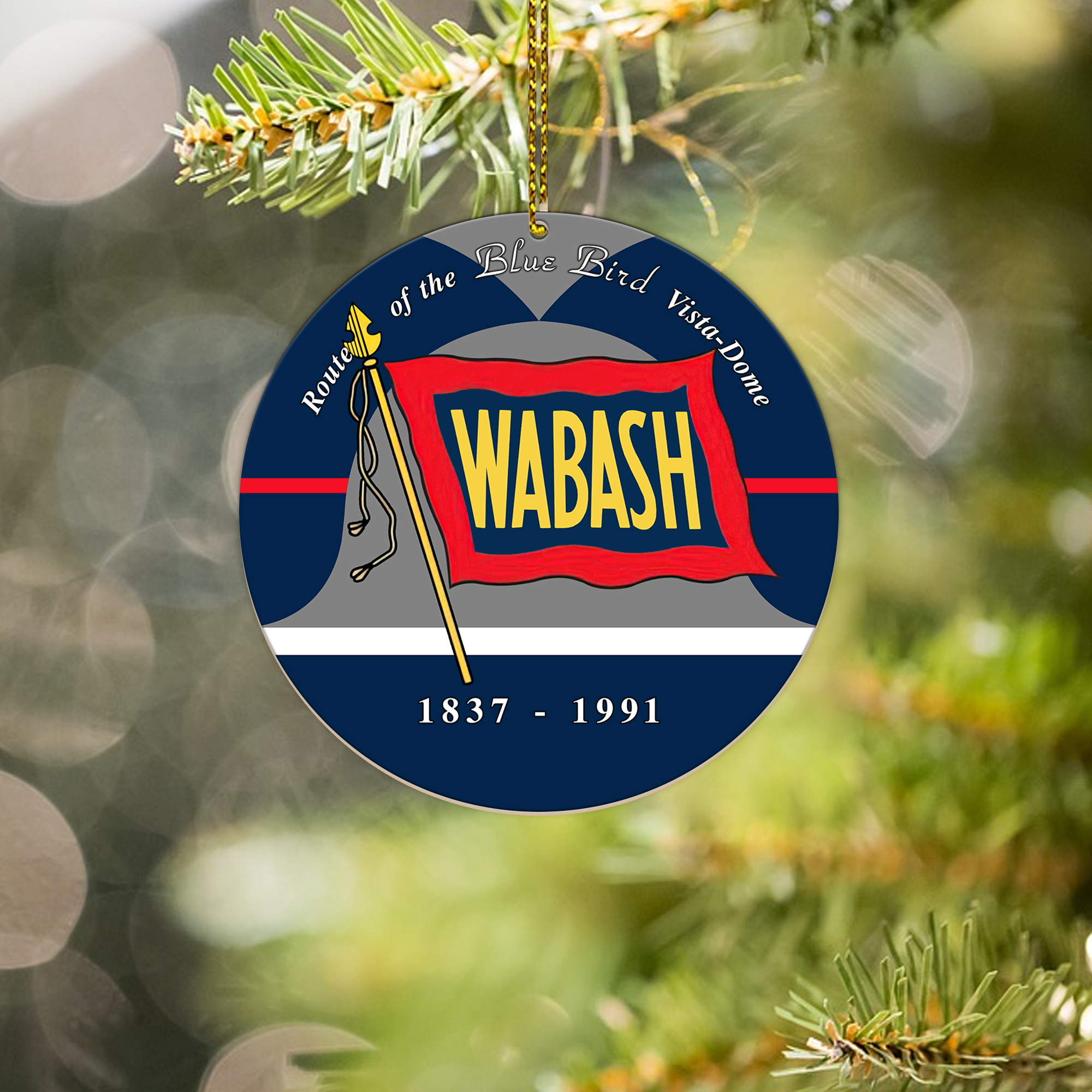 Wabash Railroad Ornament, Vintage Train Logo Round Decoration, Retro Christmas Gift for Railway Lovers