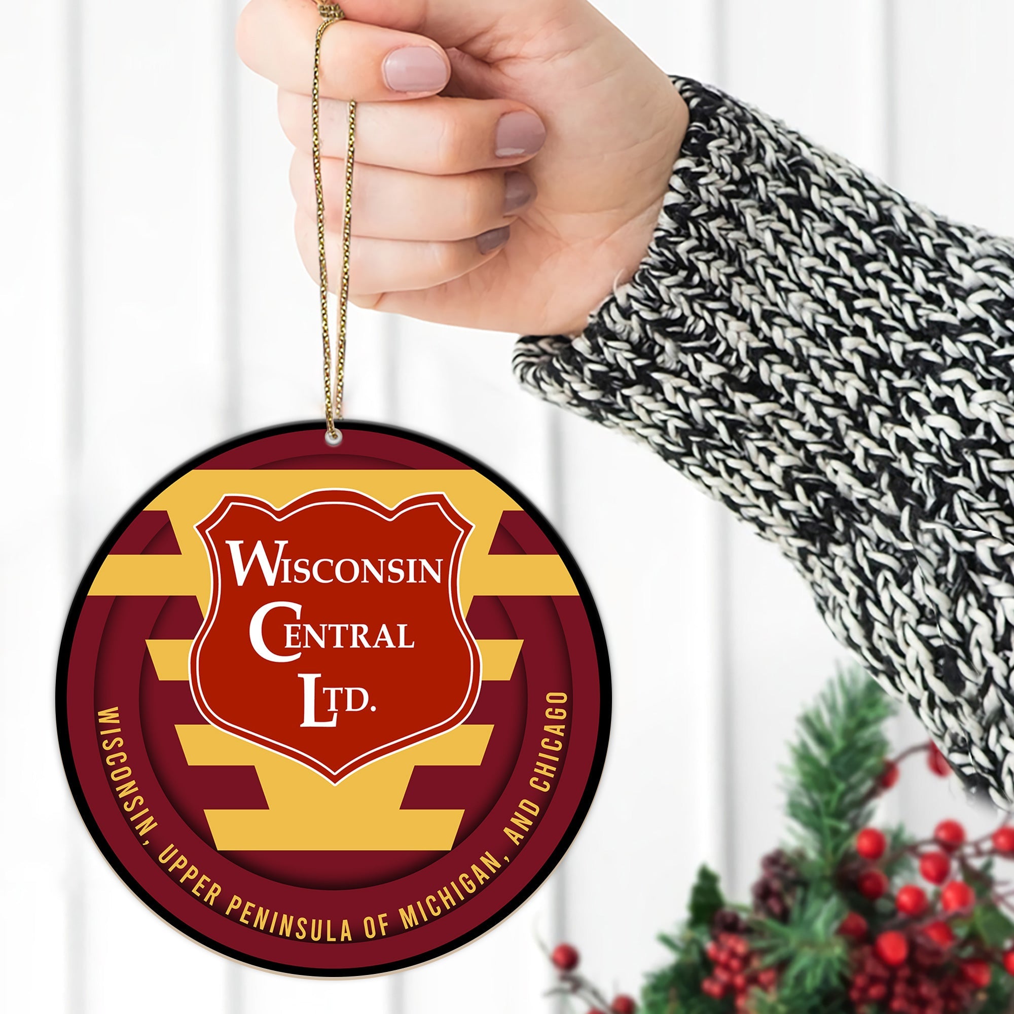 Wisconsin Central Ltd. Ornament, Vintage Railroad Logo Christmas Decoration, Gift for Train Lovers and Collectors