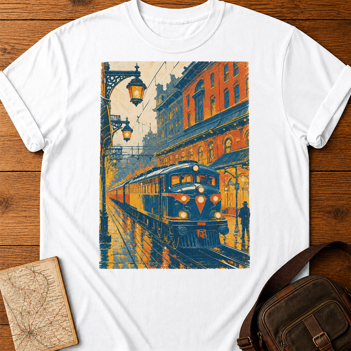 Retro Train Station Poster T-Shirt