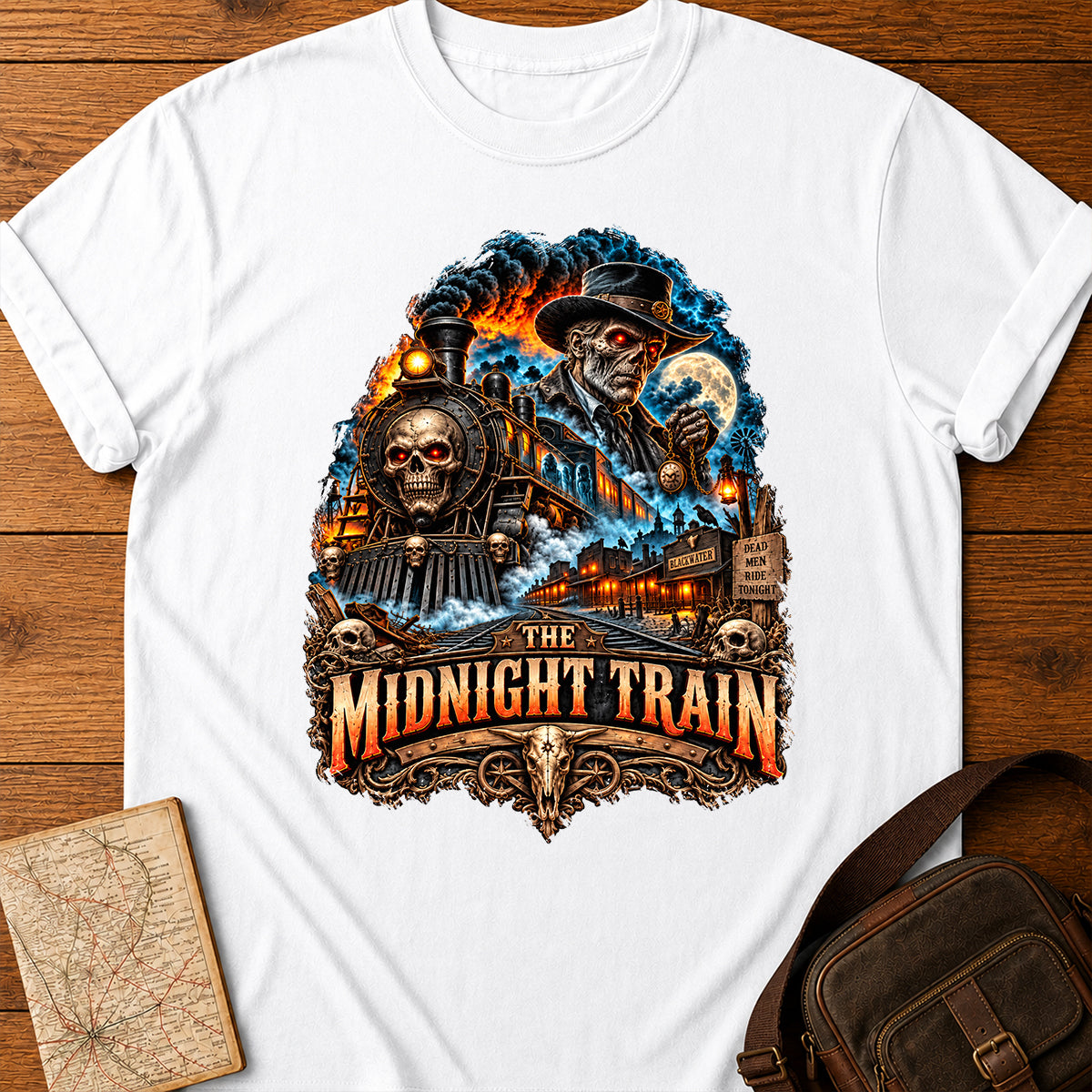 Spooky Midnight Train Eternal Skull Conductor T-shirt