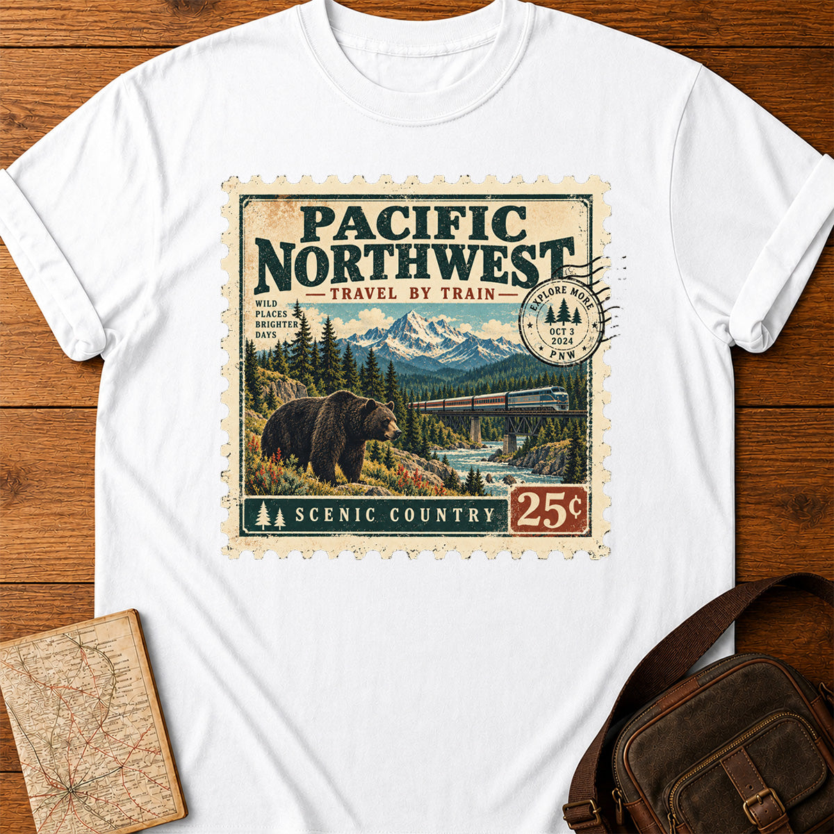 Wide Pacific Northwest Train Ticket T-shirt