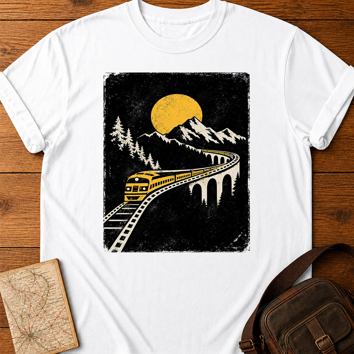 Yellow Train Crossing A Viaduct T-shirt