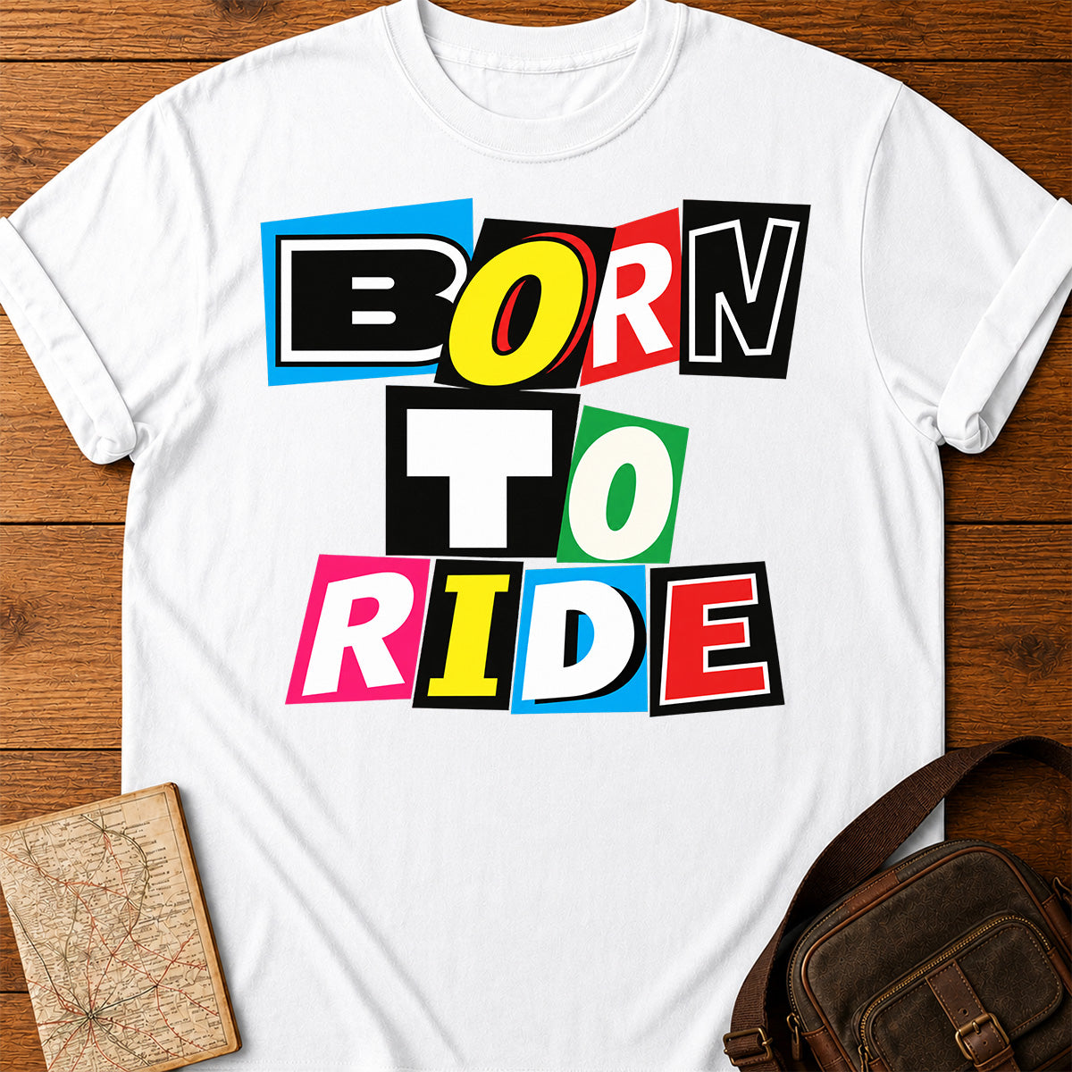 BORN TO RIDE Colorful Letter Block T-shirt