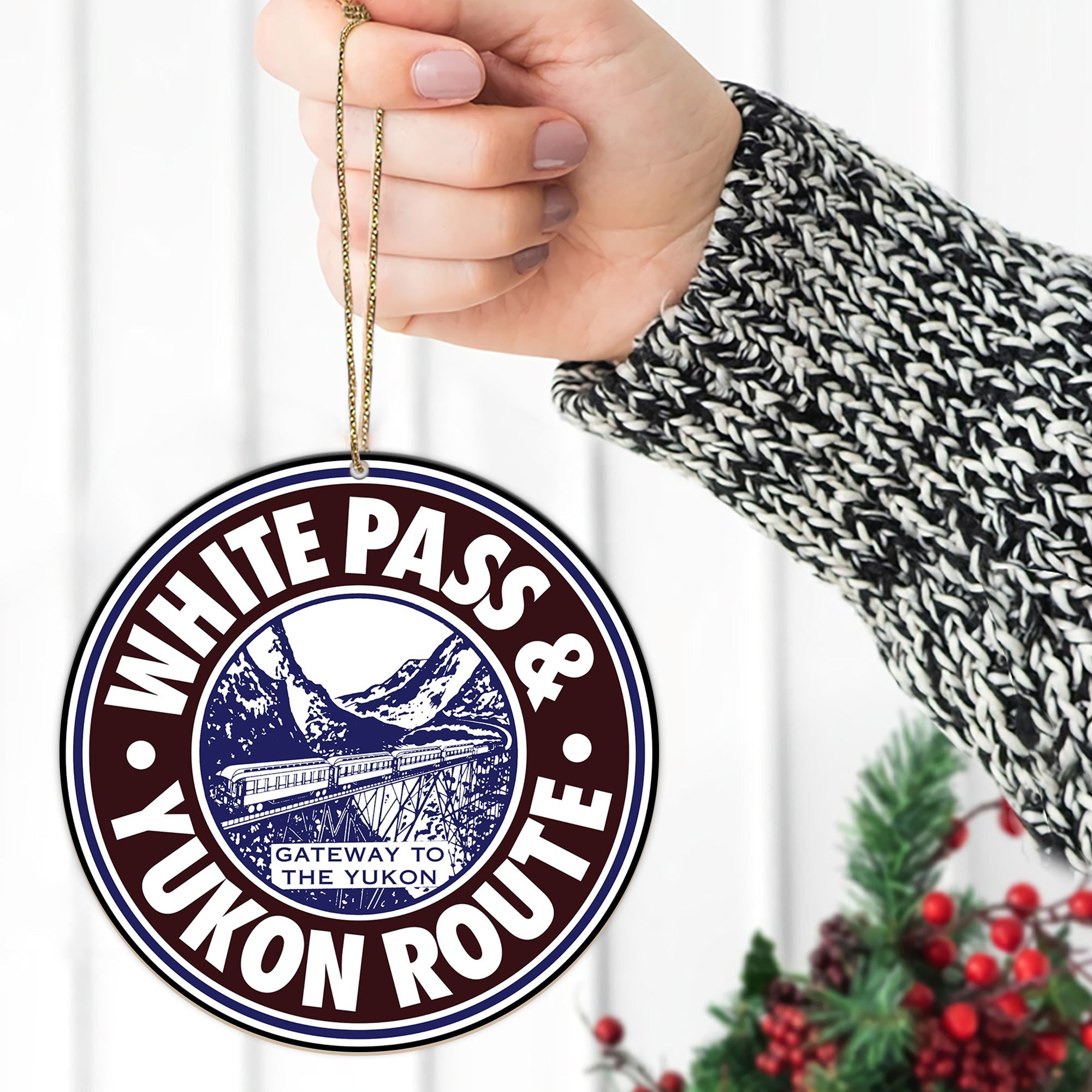 White Pass & Yukon Route Ornament, Vintage Railroad Logo Christmas Decoration, Gift for Train Lovers and Collectors