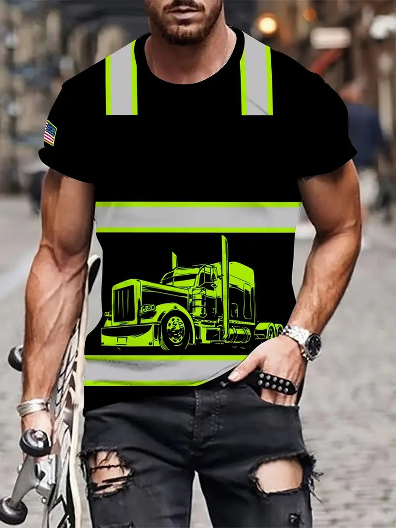 Railspirit Black Truck Neon Safety Style Printed T Shirt, 3D Shirt Gift For Truckers