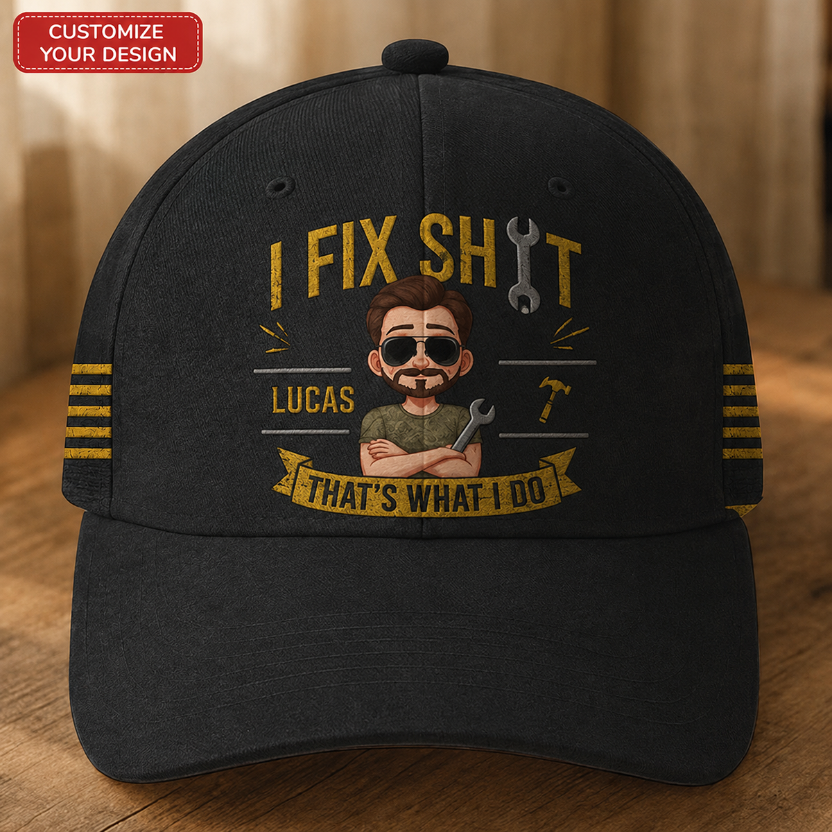 I Fix Shit That's What I Do Personalized Mechanic Hat Custom Name Cap Funny Auto Repair Gift Wrench Worker Baseball Cap