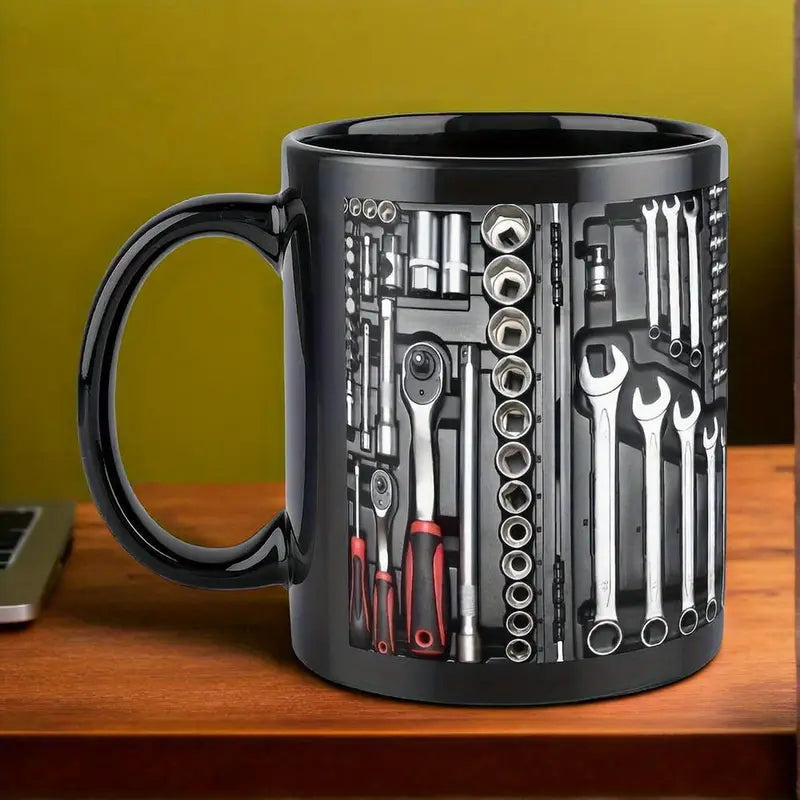 Ceramic Mechanic Mug, Socket & Spanner Print,  Ideal Mechanic Gift for Men on Father’s Day or Birthday