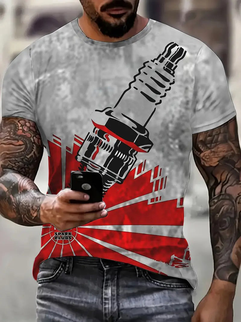 Spark Plugs Graphic 3d Print Mechanic T-shirts, Birthday Gift For Mechanic, Summer Trendy T-shirt, Top Mechanic Shirt