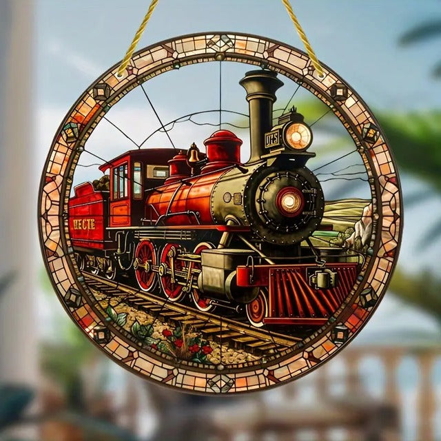 Vintage Train Suncatcher Steam Train & Railway Stained Glass And Acrylic Sun Catcher