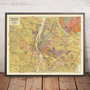 Old Map of Budapest by Kogutowicz, 1907: Andrássy út, Erzsébet körút, Danube River, Railways, Parks