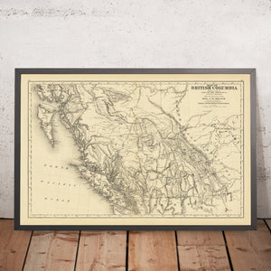 Old Railway Map of British Columbia by Trutch, 1878: Vancouver, Victoria, CPR Routes, Fraser River, Rockies