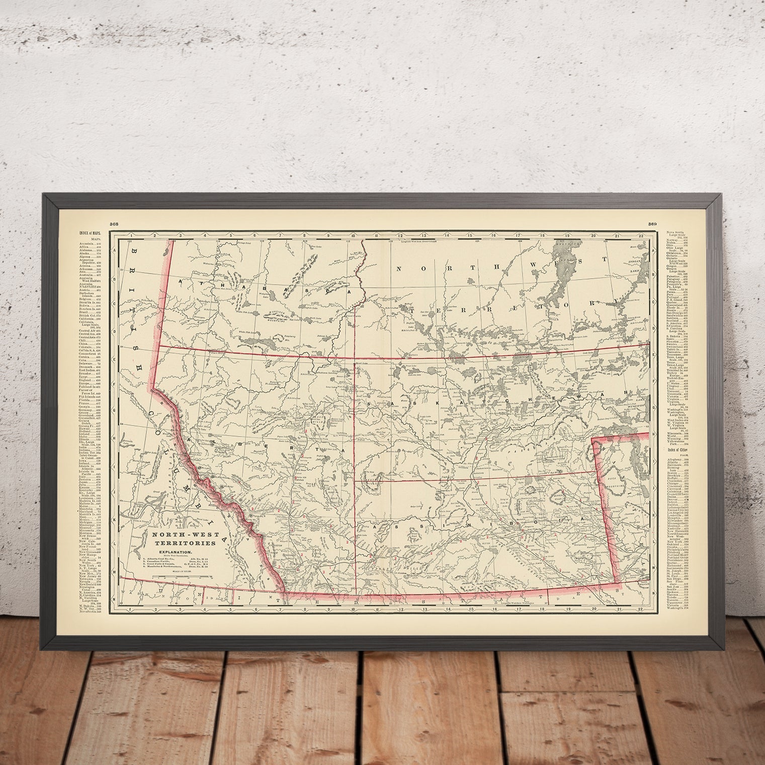 Old Map of Canada’s North-West Territory by Cram, 1891: Edmonton, Calgary, Railroads