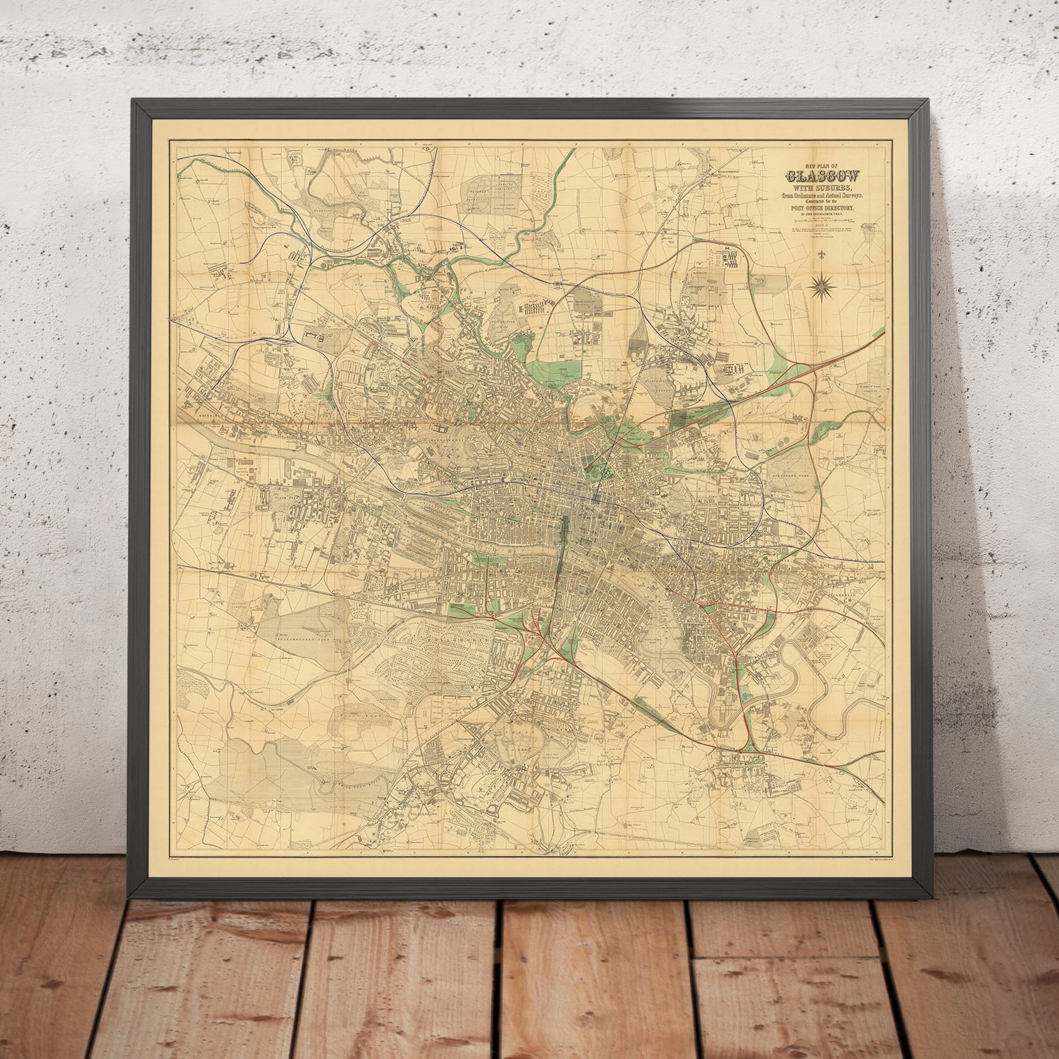 Large Map of Glasgow by Bartholomew, 1903: Railroads, River Clyde, Parks