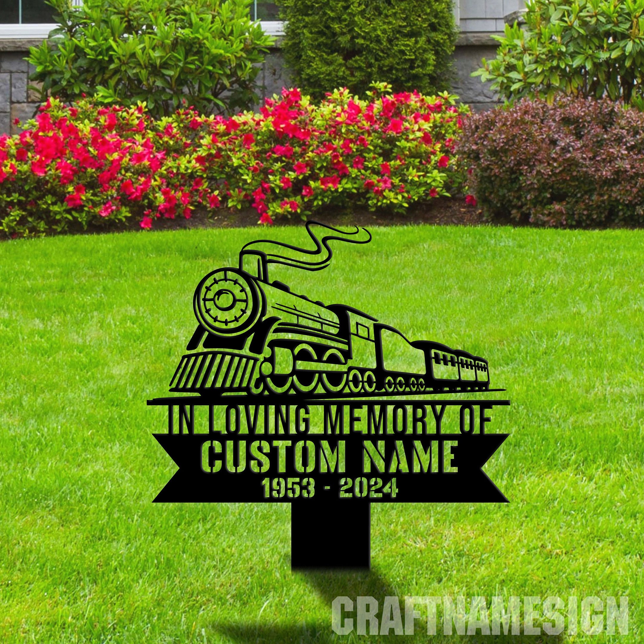 Railspirit Custom Train Memorial Stake Cemetery Stake Train Memorial Decor In Memorial Of Gifts Train Station Metal Stake Metal Yard Garden Decor