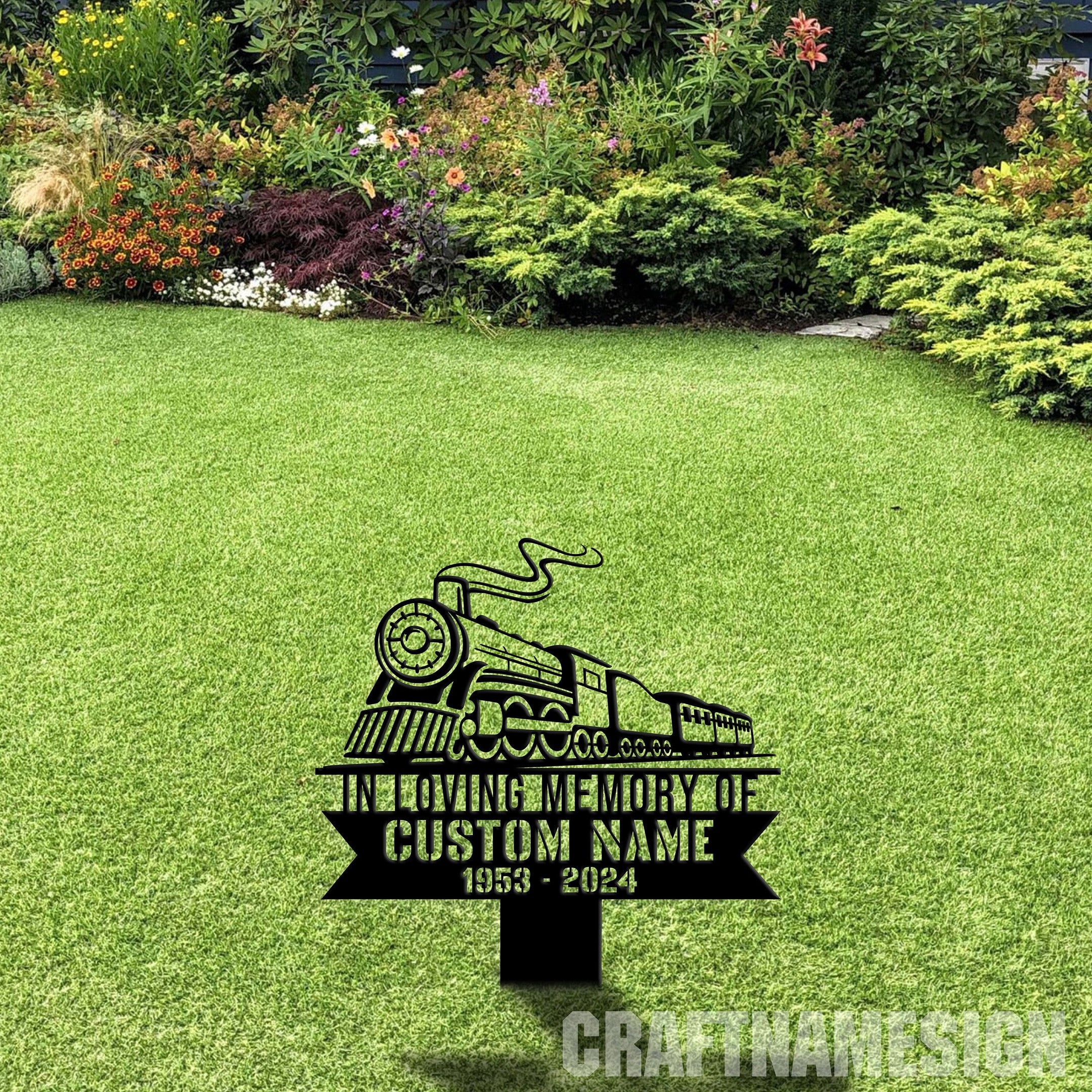 Railspirit Custom Train Memorial Stake Cemetery Stake Train Memorial Decor In Memorial Of Gifts Train Station Metal Stake Metal Yard Garden Decor