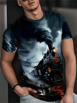 Railspirit Vibrant Vintage Train Printed T Shirt All Over