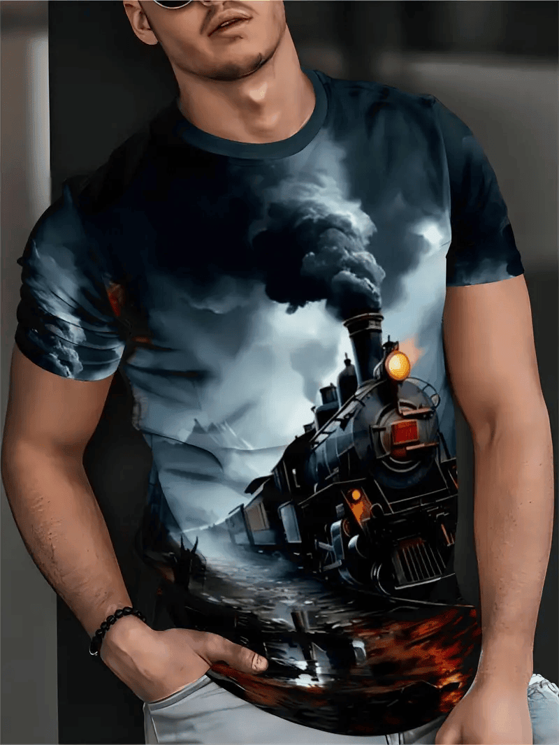 Railspirit Vibrant Vintage Train Printed T Shirt All Over