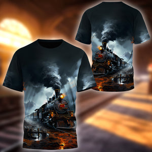 Railspirit Vibrant Vintage Train Printed T Shirt All Over