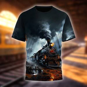 Railspirit Vibrant Vintage Train Printed T Shirt All Over