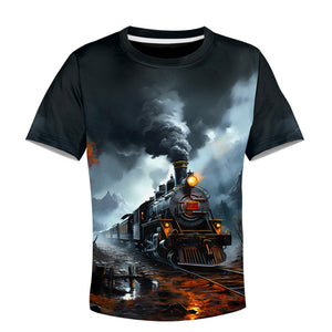 Railspirit Vibrant Vintage Train Printed T Shirt All Over