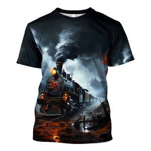 Railspirit Vibrant Vintage Train Printed T Shirt All Over