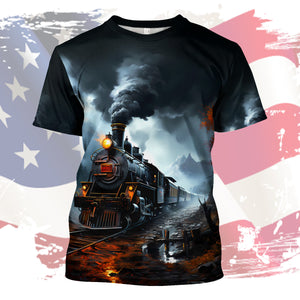 Railspirit Vibrant Vintage Train Printed T Shirt All Over