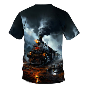 Railspirit Vibrant Vintage Train Printed T Shirt All Over