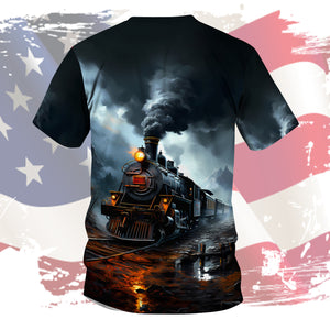 Railspirit Vibrant Vintage Train Printed T Shirt All Over