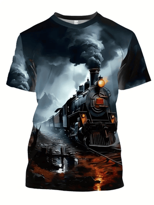 Railspirit Vibrant Vintage Train Printed T Shirt All Over