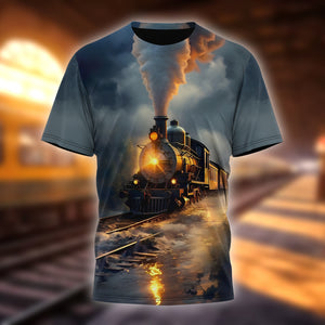 Railspirit Vibrant 3D Train Unisex Black T Shirt All Over Print