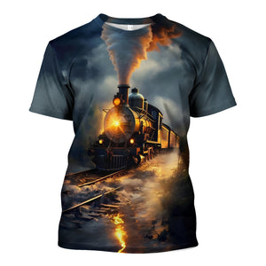 Railspirit Vibrant 3D Train Unisex Black T Shirt All Over Print